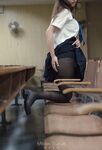 Black stocking japaness college girl in classroom