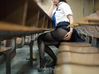 Black stocking japaness college girl in classroom