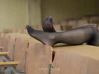 Black stocking japaness college girl in classroom