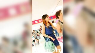 Low Angle Peeping Voyeur with Face Young Amateur Chinese Asian Girl in Public 346x