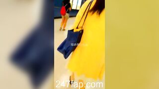 Low Angle Peeping Voyeur with Face Young Amateur Chinese Asian Girl in Public 370