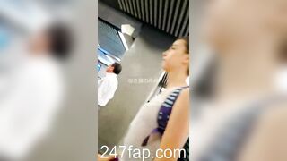 Low Angle Peeping Voyeur with Face Young Amateur Chinese Asian Girl in Public 405x