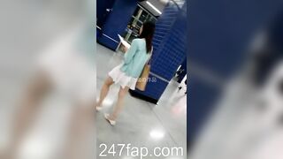 Low Angle Peeping Voyeur with Face Young Amateur Chinese Asian Girl in Public 493