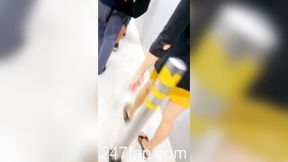 Low Angle Peeping Voyeur with Face Young Amateur Chinese Asian Girl in Public 73