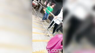 Low Angle Peeping Voyeur with Face Young Amateur Chinese Asian Girl in Public 89