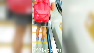 Panty Under Short Skirt Voyeur with Face Young Amateur Chinese Asian Upskirt Girl in Public 101