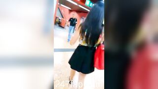 Panty Under Short Skirt Voyeur with Face Young Amateur Chinese Asian Upskirt Girl in Public 133