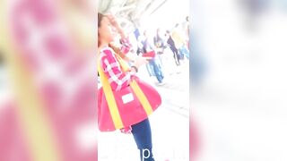 Peeping on Tits (Showing Face) Young Amateur Chinese Asian Girl in Public 206