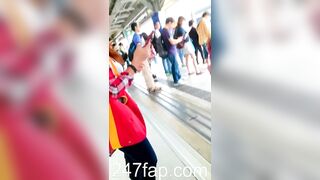 Peeping on Tits (Showing Face) Young Amateur Chinese Asian Girl in Public 206