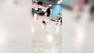 Peeping on Tits (Showing Face) Young Amateur Chinese Asian Girl in Public 228x