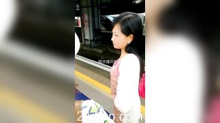 Peeping on Tits (Showing Face) Young Amateur Chinese Asian Girl in Public 229xx