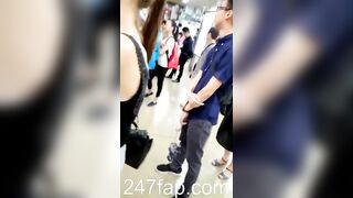 Peeping on Tits (Showing Face) Young Amateur Chinese Asian Girl in Public 24