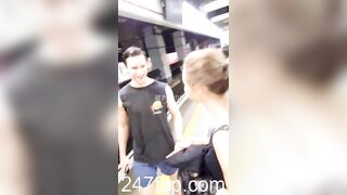 Peeping on Tits (Showing Face) Young Amateur Chinese Asian Girl in Public 24