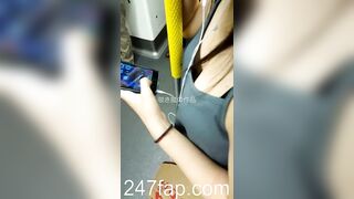 Peeping on Tits (Showing Face) Young Amateur Chinese Asian Girl in Public 242