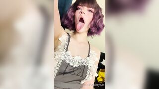 Thecutestkittycat Leaks -  Tongue Tease in a Sexy Fishnet Top