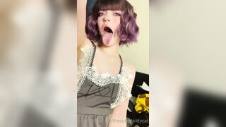 Thecutestkittycat Leaks -  Tongue Tease in a Sexy Fishnet Top