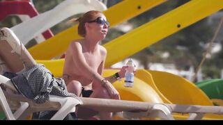 Hot Nudist Girl Topless showing boobs on nude beach 223