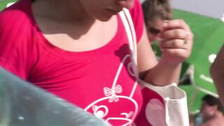 Hot Nudist Girl Topless showing boobs on nude beach 436