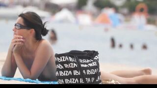 Hot Nudist Girl Topless showing boobs on nude beach 218