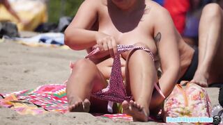 Hot Nudist Girl Topless showing boobs on nude beach 91