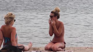 Hot Nudist Girl Topless showing boobs on nude beach 69