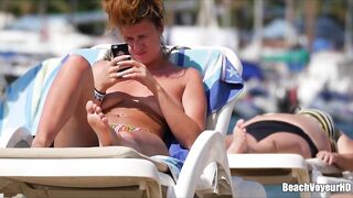 Hot Nudist Girl Topless showing boobs on nude beach 282