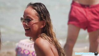 Hot Nudist Girl Topless showing boobs on nude beach 166