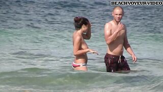 Hot Nudist Girl Topless showing boobs on nude beach 509