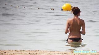 Hot Nudist Girl Topless showing boobs on nude beach 75