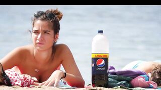 Hot Nudist Girl Topless showing boobs on nude beach 265