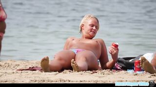 Hot Nudist Girl Topless showing boobs on nude beach 83