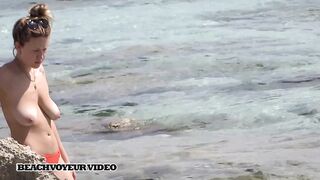 Hot Nudist Girl Topless showing boobs on nude beach 614