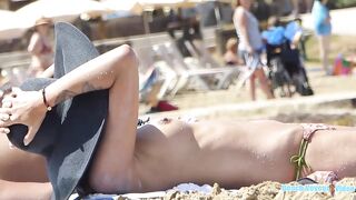 Hot Nudist Girl Topless showing boobs on nude beach 79