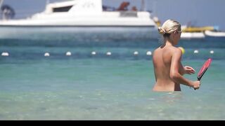 Hot Nudist Girl Topless showing boobs on nude beach 219