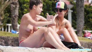 Hot Nudist Girl Topless showing boobs on nude beach 120