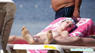 Hot Nudist Girl Topless showing boobs on nude beach 177