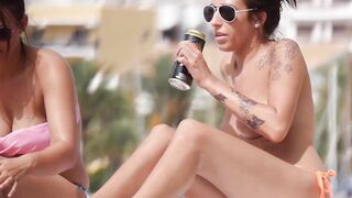 Hot Nudist Girl Topless showing boobs on nude beach 232