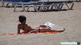 Hot Nudist Girl Topless showing boobs on nude beach 118