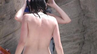 Hot Nudist Girl Topless showing boobs on nude beach 435