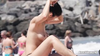 Hot Nudist Girl Topless showing boobs on nude beach 289