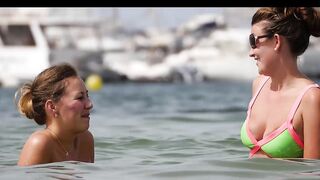 Hot Nudist Girl Topless showing boobs on nude beach 210