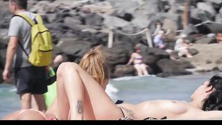 Hot Nudist Girl Topless showing boobs on nude beach 188