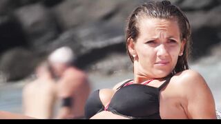 Hot Nudist Girl Topless showing boobs on nude beach 188