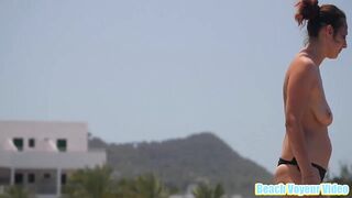 Hot Nudist Girl Topless showing boobs on nude beach 163