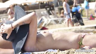 Hot Nudist Girl Topless showing boobs on nude beach 274