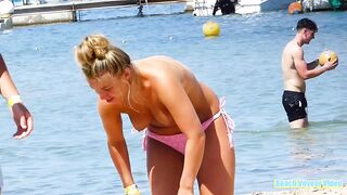 Hot Nudist Girl Topless showing boobs on nude beach 60
