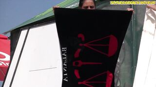 Sexy Nudist Babe Topless showing tits on nude beach 904