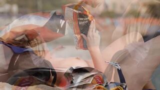 Sexy Nudist Babe Topless showing tits on nude beach 874