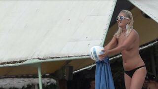 Sexy Nudist Babe Topless showing tits on nude beach 986