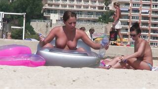 Juicy Nudist Girl Topless showing perfect boobs on nude beach in public 1079